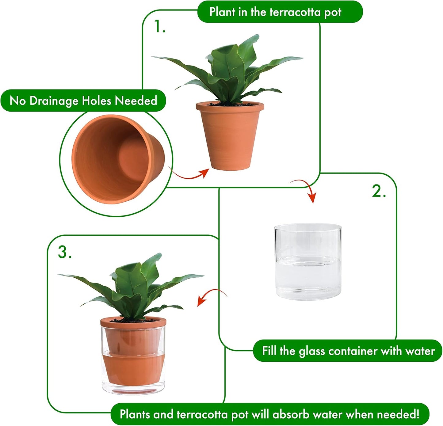 4in Self-Watering Terracotta Planter (Set of 2)
