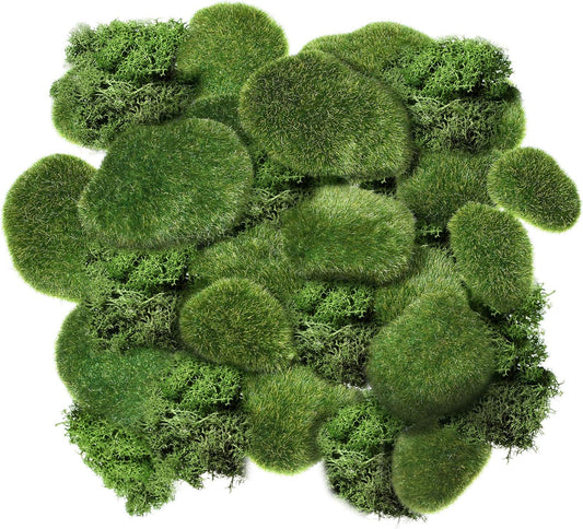 Artificial Moss Rocks – Decorative Green Stones, Set of 20
