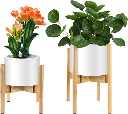 Mid-Century Bamboo Plant Stand – 2 Pack (Fits up to 12in Planters)