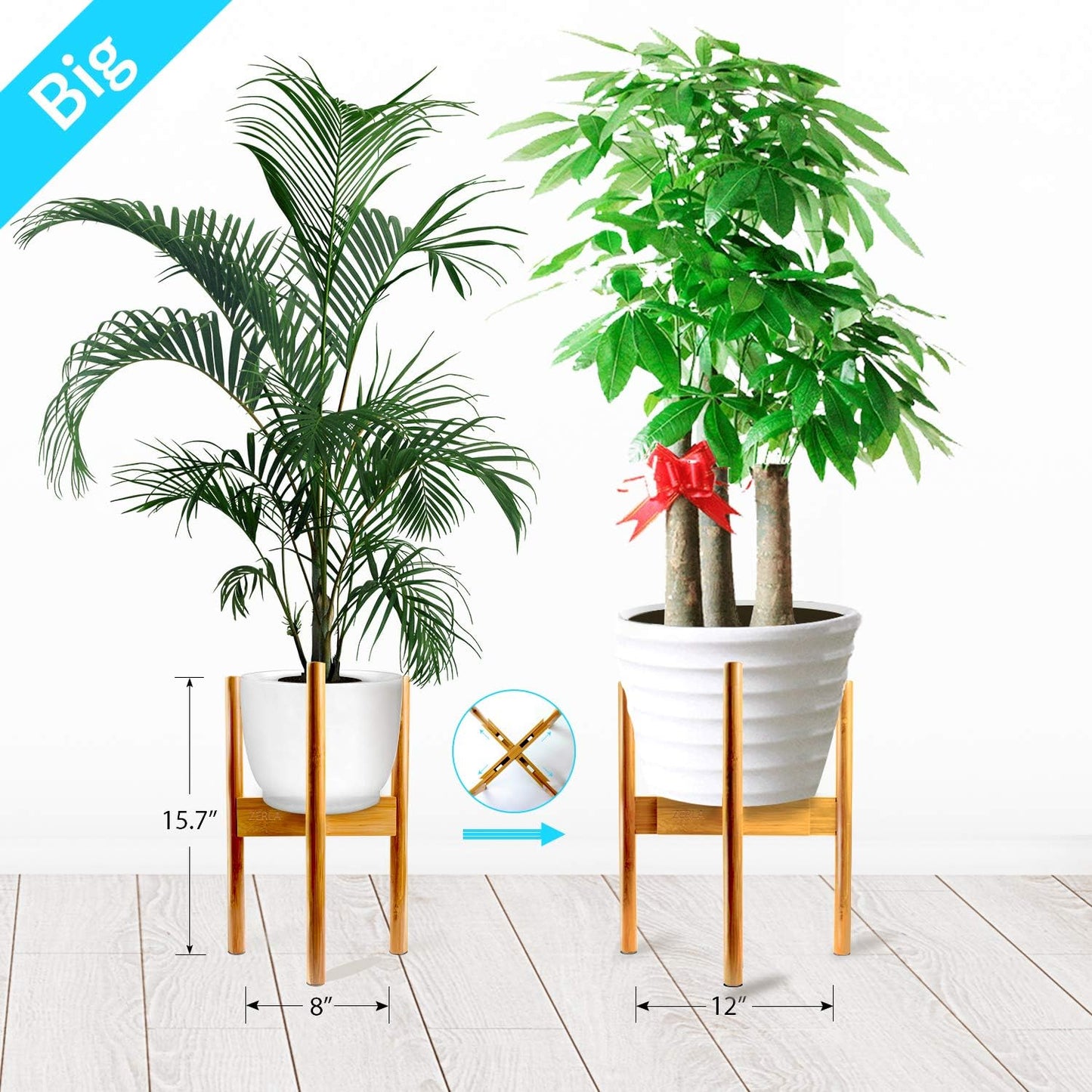 Mid-Century Bamboo Plant Stand – 2 Pack (Fits up to 12in Planters)