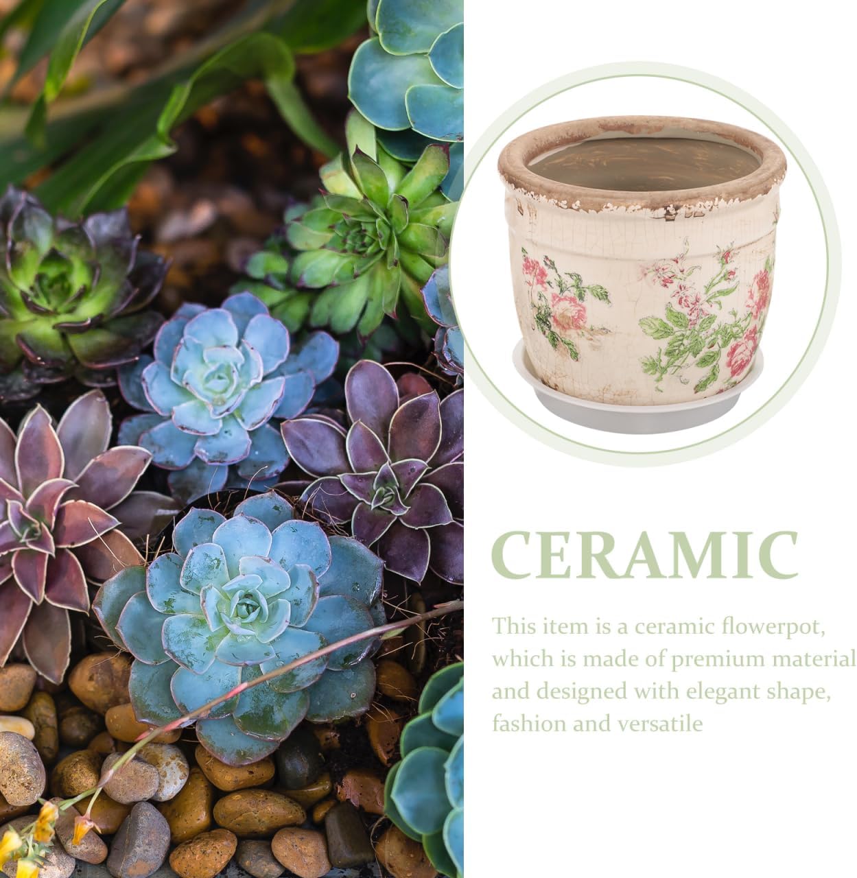 Vintage Ceramic Flower Pot, Small Indoor/Outdoor Planter