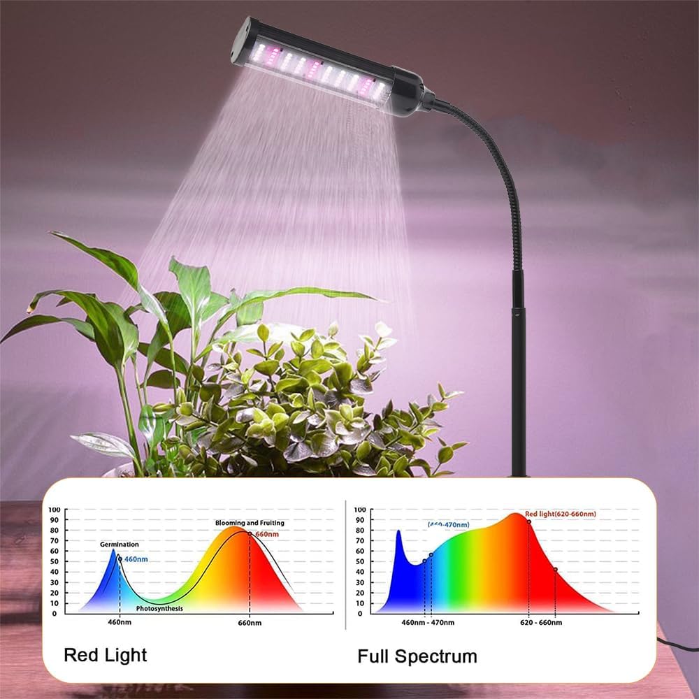 Full Spectrum Desk Plant Light, Gooseneck Grow Lamp with Timer