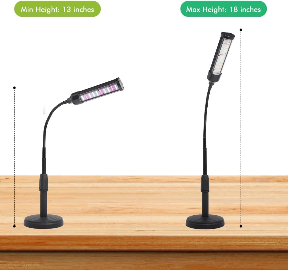 Full Spectrum Desk Plant Light, Gooseneck Grow Lamp with Timer