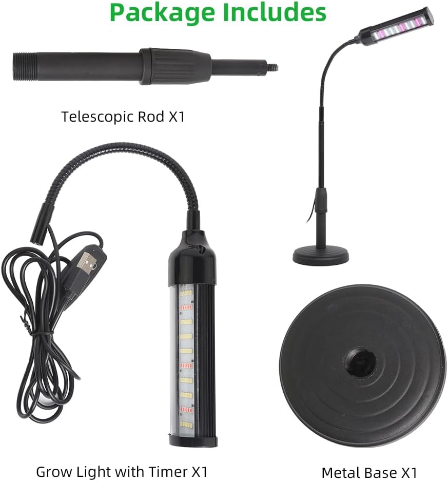 Full Spectrum Desk Plant Light, Gooseneck Grow Lamp with Timer