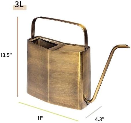 Brass Finish Watering Can, 3L Long Spout, Rust-Resistant Stainless Steel