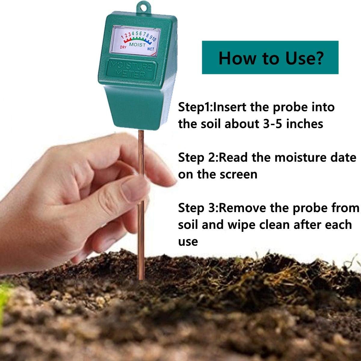 Soil Moisture Meter, No Battery Plant Water Monitor for Pots & Gardens