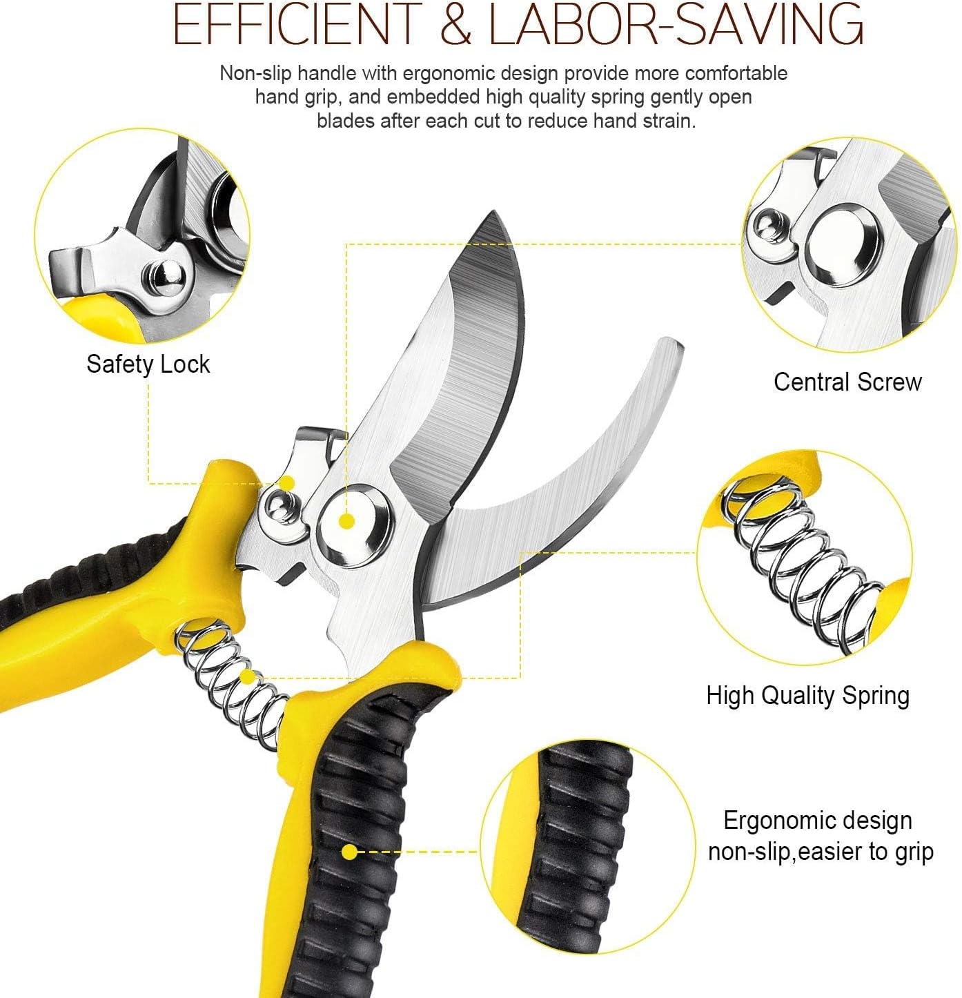 3-Pack Garden Pruning Shears with Stainless Steel Blades + Gloves