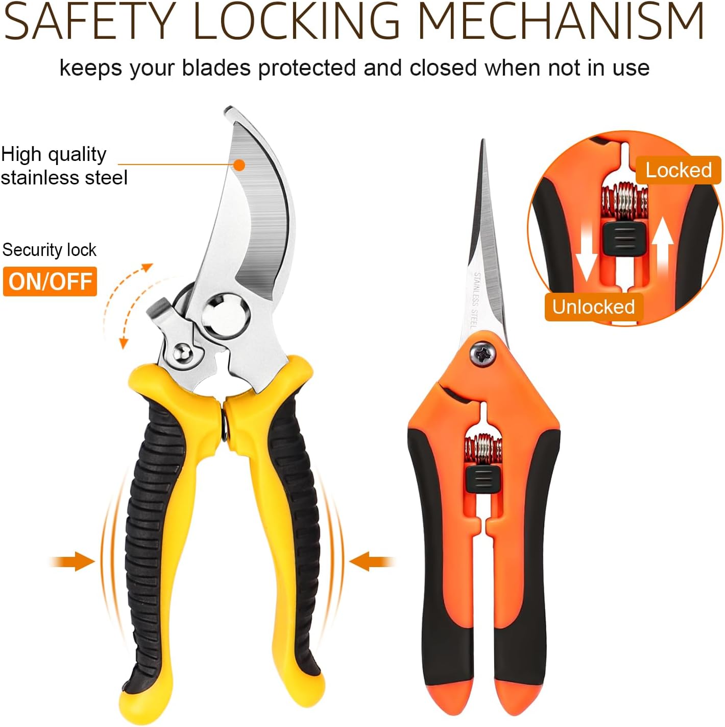 3-Pack Garden Pruning Shears with Stainless Steel Blades + Gloves