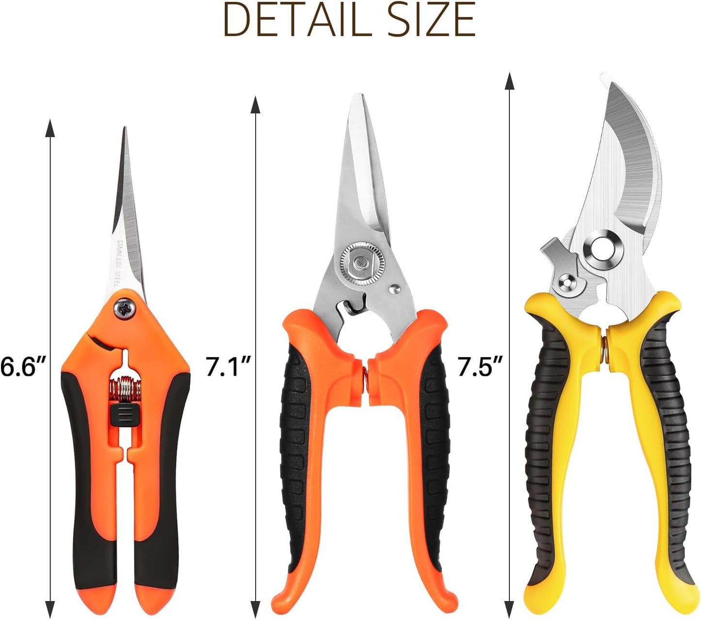 3-Pack Garden Pruning Shears with Stainless Steel Blades + Gloves