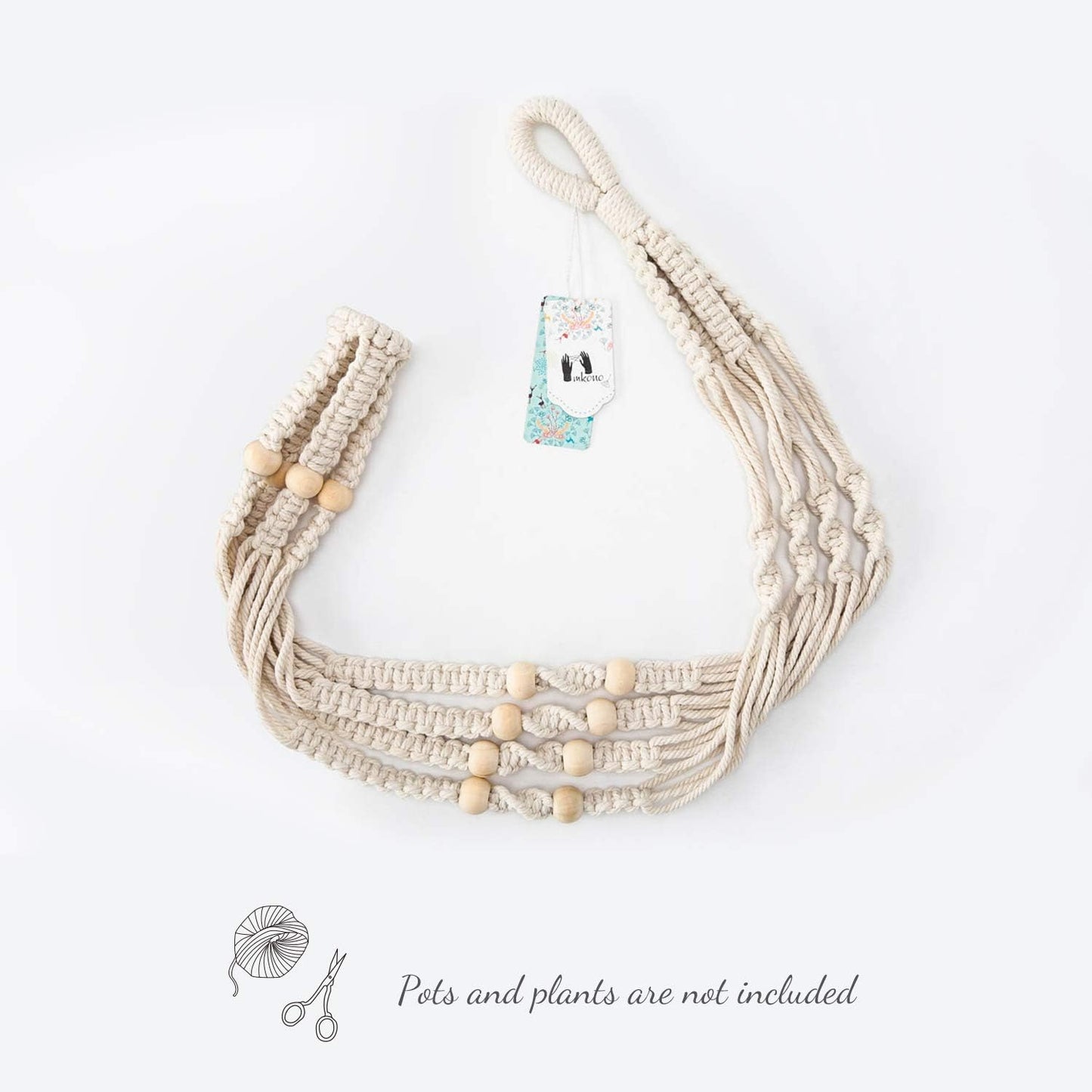 Indoor Hanging Planter with Wood Beads, 35" Ivory (Pot Not Included)