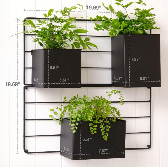Metal Vertical Wall Planter, Indoor/Outdoor Black Mounted Plant Holder