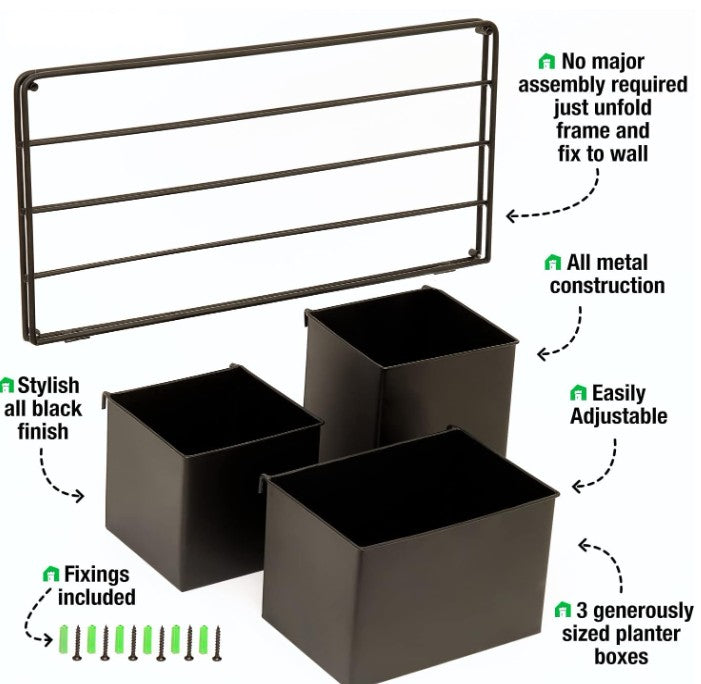 Metal Vertical Wall Planter, Indoor/Outdoor Black Mounted Plant Holder