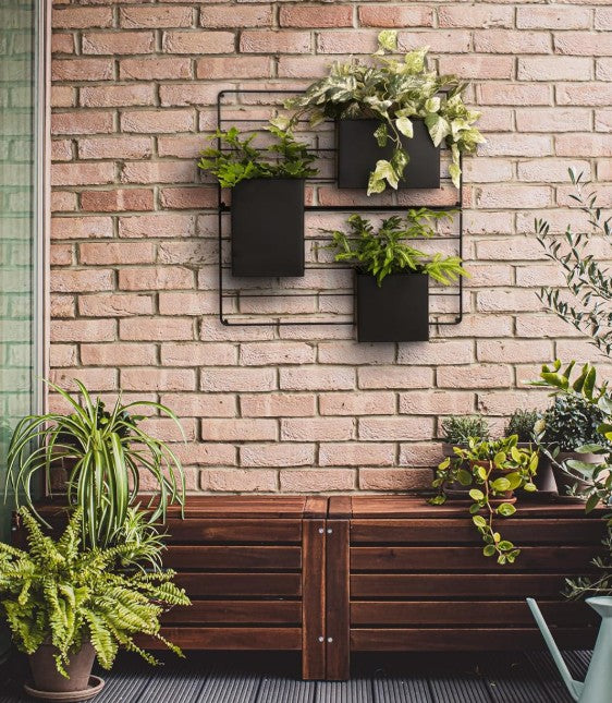 Metal Vertical Wall Planter, Indoor/Outdoor Black Mounted Plant Holder